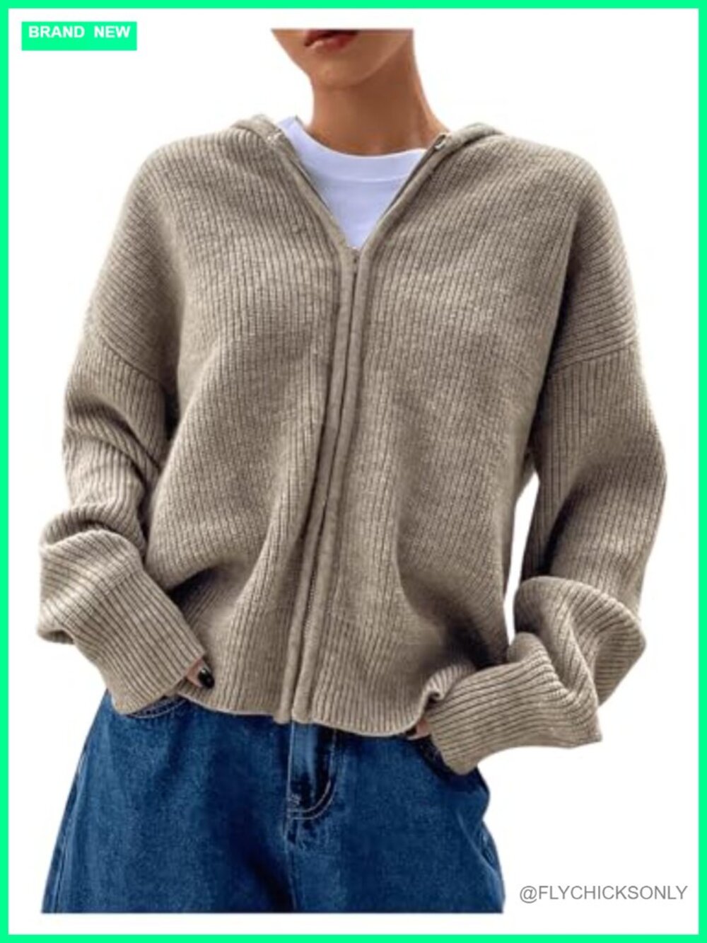 Zip Up Hooded Rib Knit Cardigan Sweater Jacket